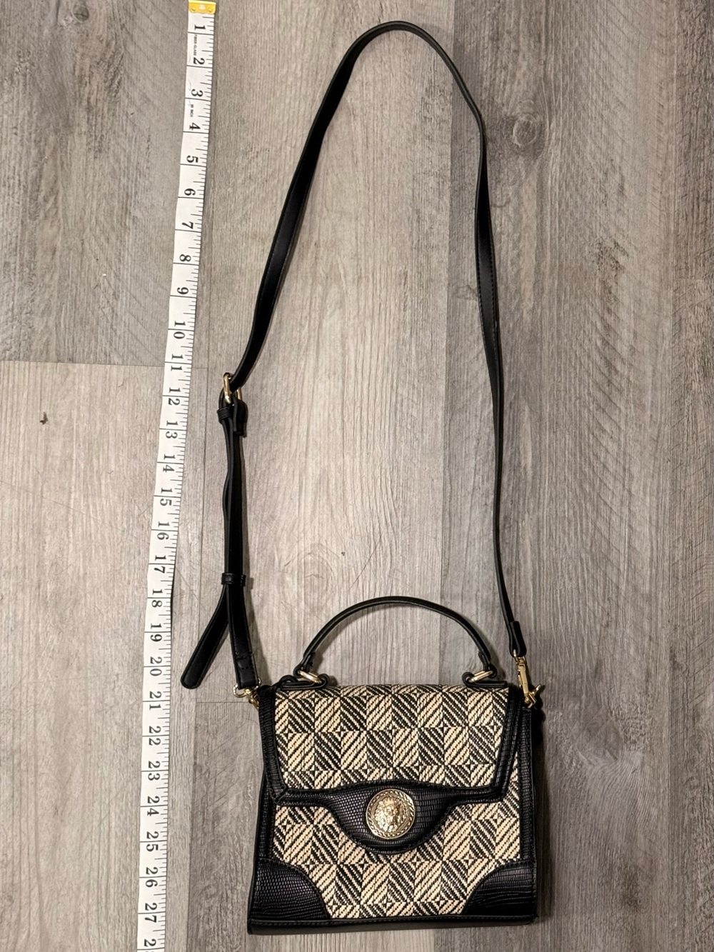Aldo Black and Ivory Woven Top-Handle Crossbody Bag